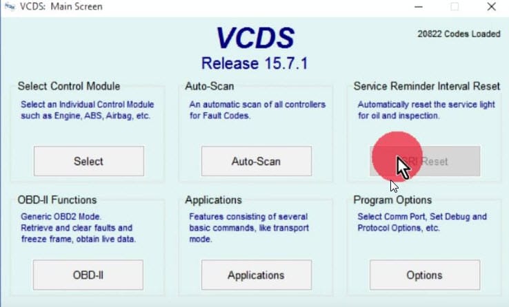 odabir resetiranja servisnih intervala VCDS